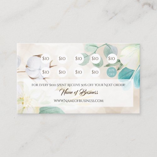 Romantic Cream Floral Elegant Loyalty Punch Card