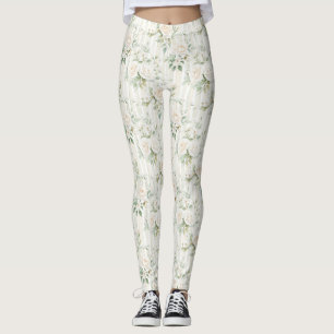 Romantic Cream Floral Stripes Leggings