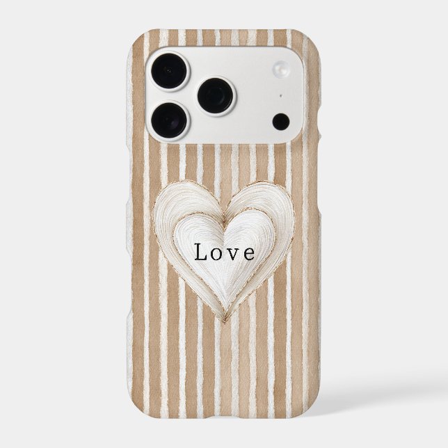 Romantic Cream Heart Brown Stripes Love iPhone Case (Back)