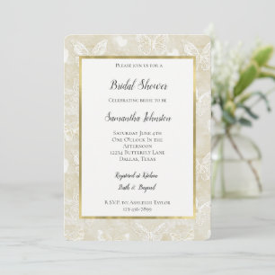 Romantic Cream Hearts Butterflies Bridal Shower Invitation