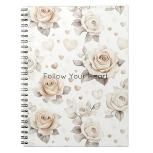 Romantic Cream Hearts & Flowers Notebook