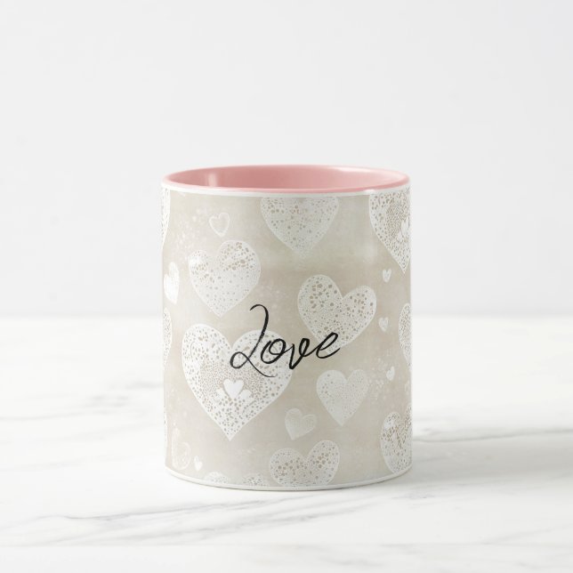 Romantic Cream Hearts Mug (Center)