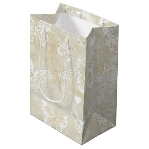 Romantic Cream Ivory Butterflies Hearts Wedding 