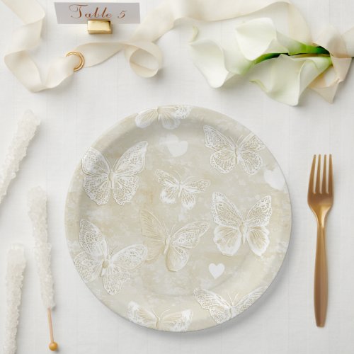 Romantic Cream Ivory Butterflies Hearts Wedding