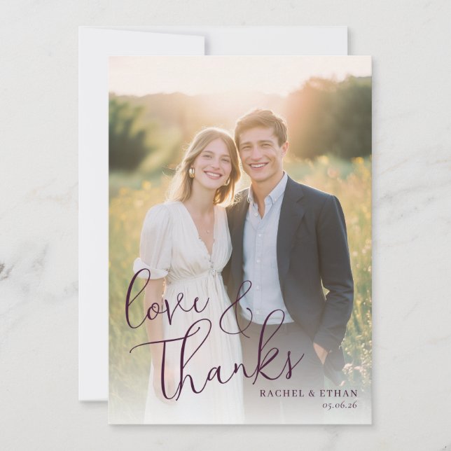 Romantic Cream Navy Photo Thank You Card (Front)