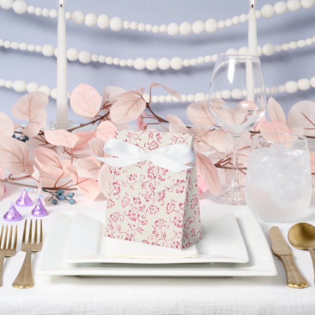 Romantic Cream Pink Glitter Floral Wedding Favor Boxes (Wedding)