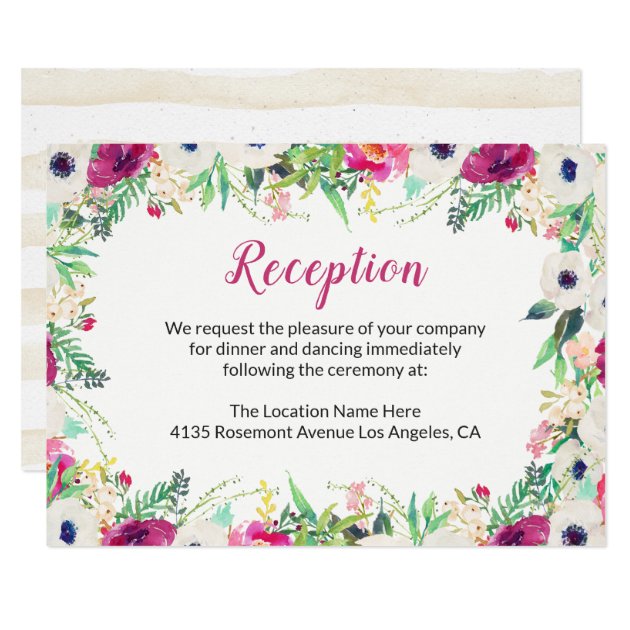 Romantic Cream Purple Floral Reception Card