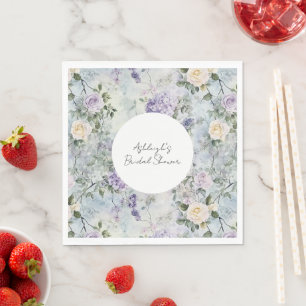 Romantic Cream purple flowers Bridal Shower Napkins