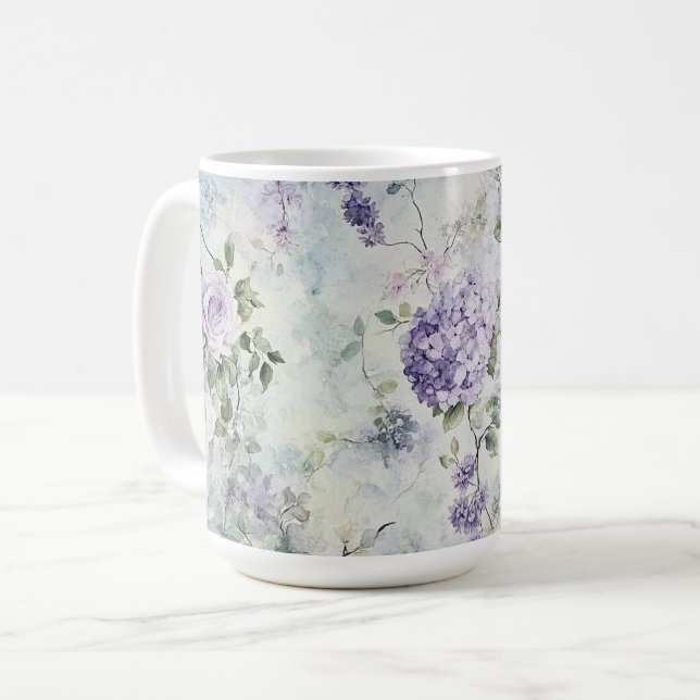 Romantic Cream purple flowers   Coffee Mug (Front Left)
