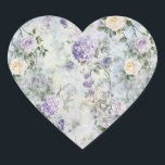 Romantic Cream Purple Flowers Wedding Heart Sticker<br><div class="desc">Romantic Cream purple flowers wedding bridal shower</div>