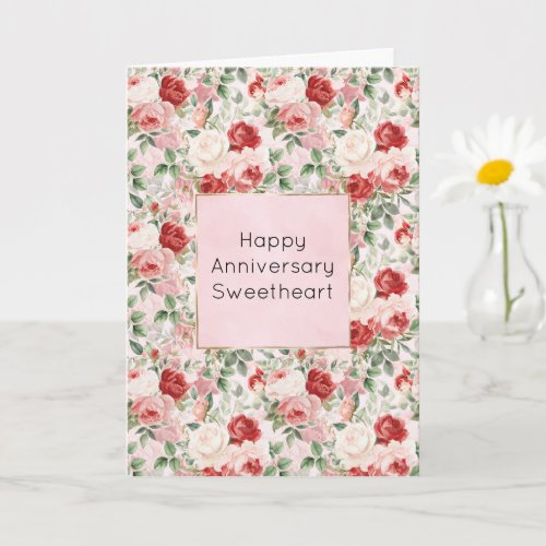 Romantic Cream Red Pink Roses Floral Anniversary
