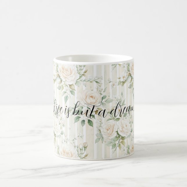 Romantic Cream Roses Floral Bridal Shower Wedding Coffee Mug (Center)