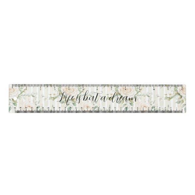 Romantic Cream Roses Floral Bridal Shower Wedding Ruler (Front)