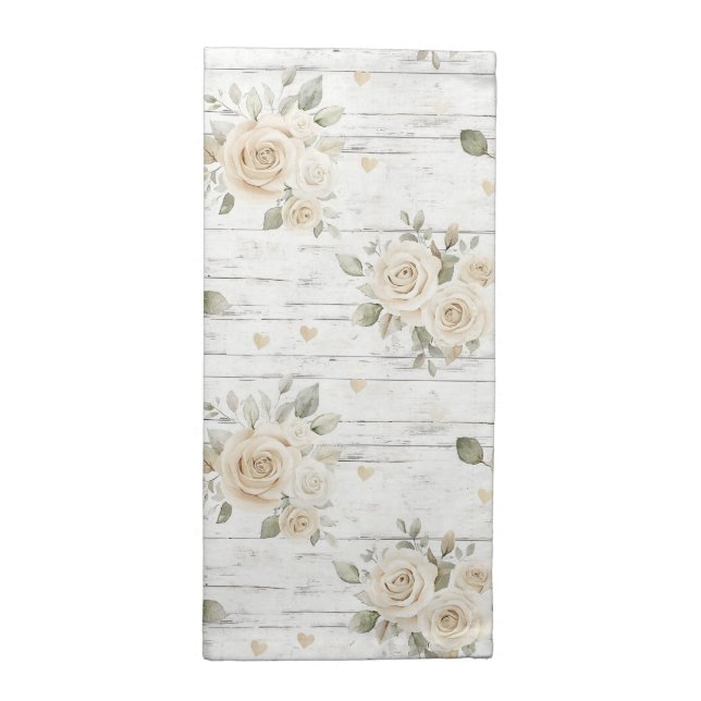 Romantic Cream White Floral Boho Bridal Shower  Cloth Napkin (Half Fold)