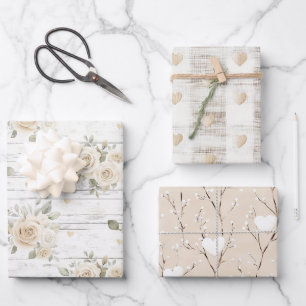 Romantic Cream White Floral Boho Bridal Shower  Wrapping Paper Sheets