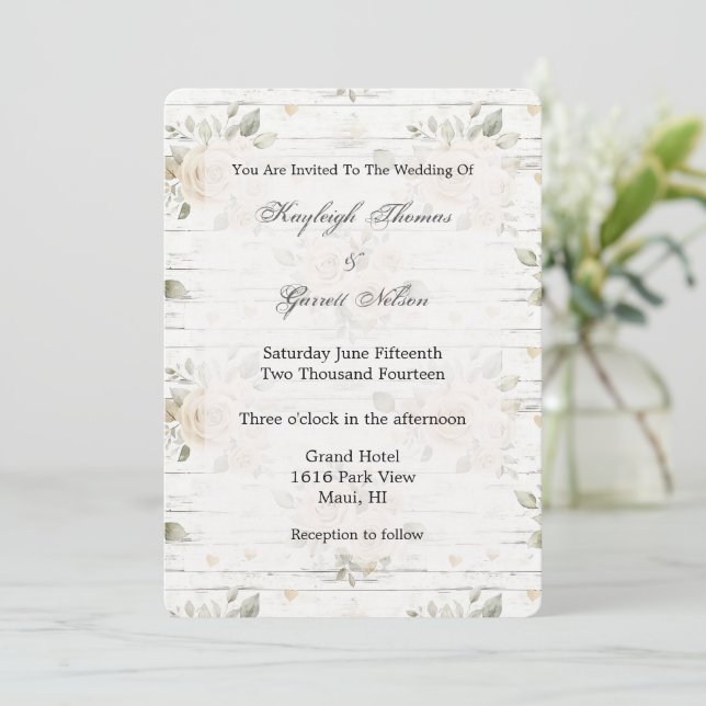 Romantic Cream White Floral Wedding Invitation (Standing Front)