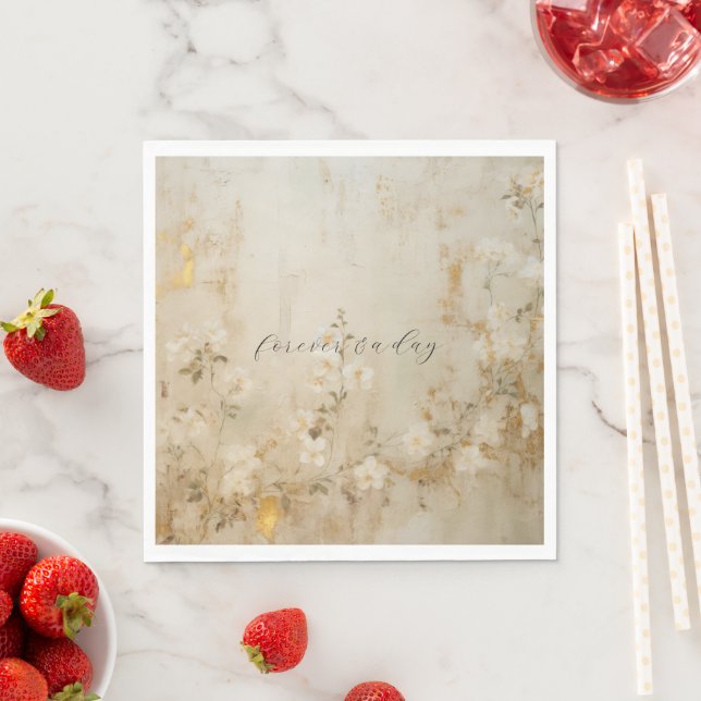 Romantic Cream White Gold Floral Wedding Napkins (Insitu)