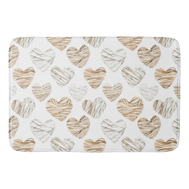 Romantic Cream White Hearts Bath Mat (Front)