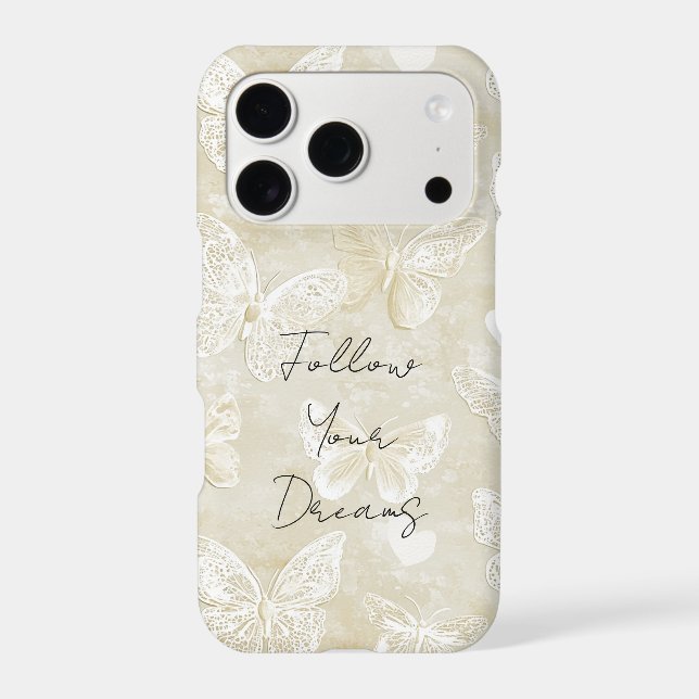 Romantic Cream White Hearts Butterflies Case-Mate iPhone Case (Back)