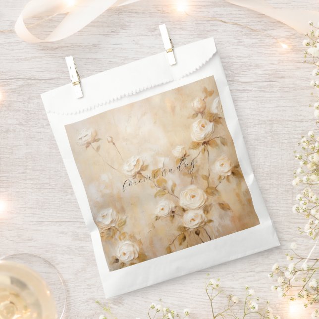 Romantic Cream White Roses Wedding Favor Bag (Clipped)