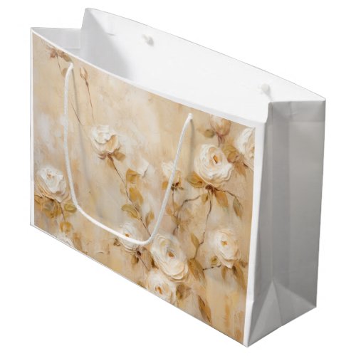 Romantic Cream White Roses Wedding Large Gift Bag