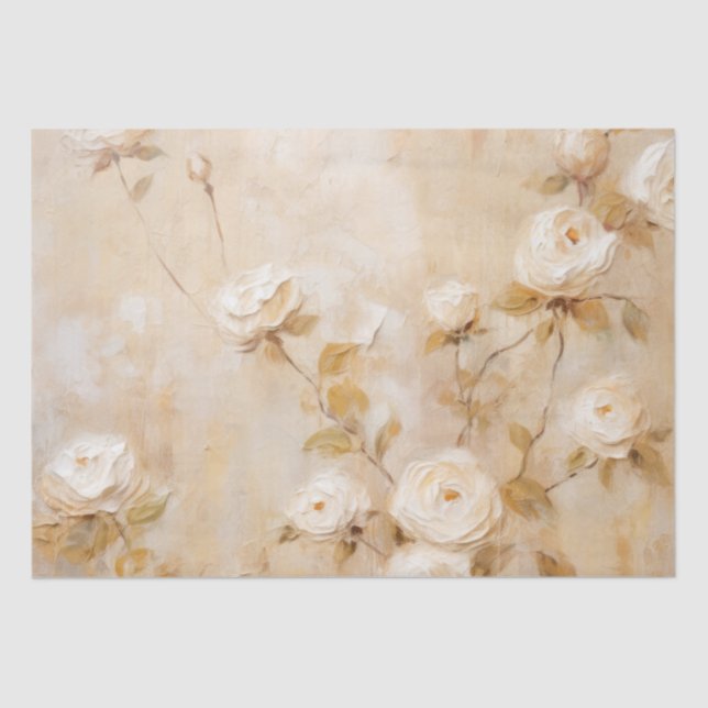 Romantic Cream White Roses Wedding Tissue Paper (Front)