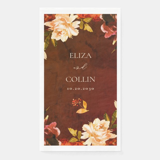 Romantic Creamy Fall Floral Wedding Paper Guest Towels (Front)