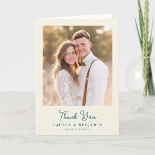 Romantic Creamy Minimalist Photo Letterpress Thank You Card