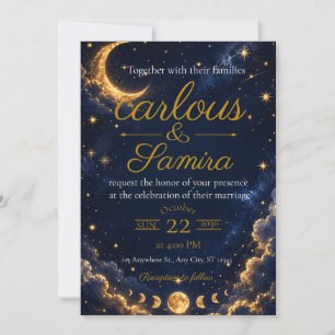 Romantic Crescent Moon Wedding Invitation 