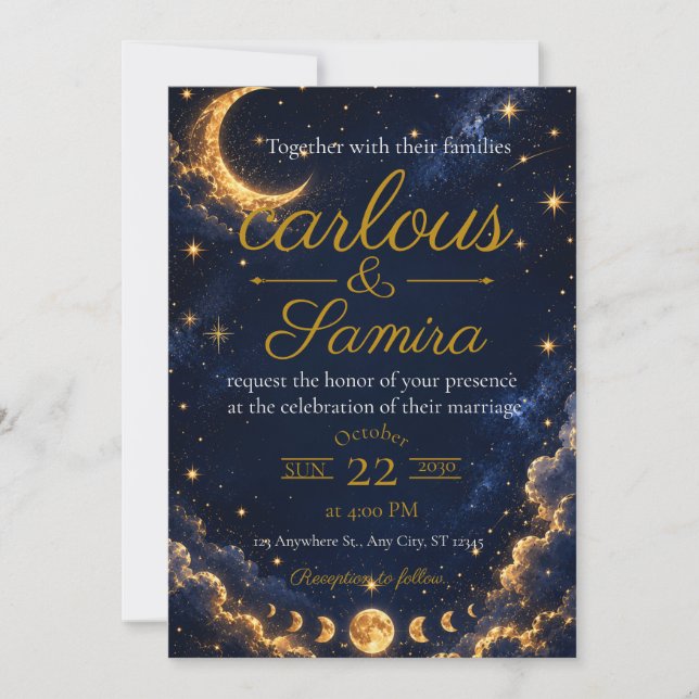 Romantic Crescent Moon Wedding Invitation  (Front)