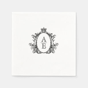 Romantic Crest Monogram Black and White Wedding Napkins