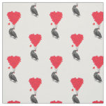 Romantic crow and red love heart fabric