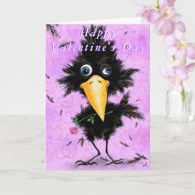 Romantic Crow Funny Valentine's Day Card (Orchid)
