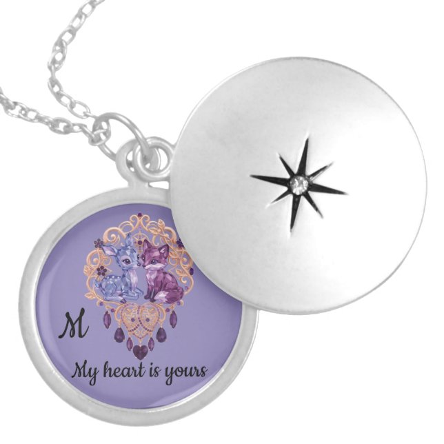 Romantic Crystal Animals Custom Couple Locket Necklace (Front)