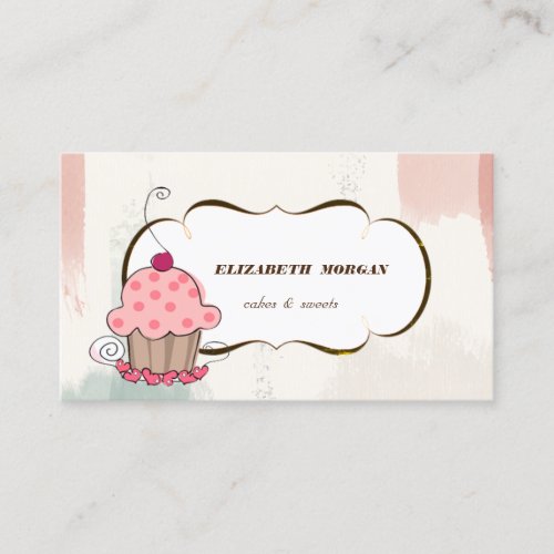 Romantic Cupcake Bakery Watercolor Brush Stroke Business Card