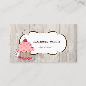 Romantic  Cupcake Bakery  Wood Texture Business Card by Biglibigli at Zazzle