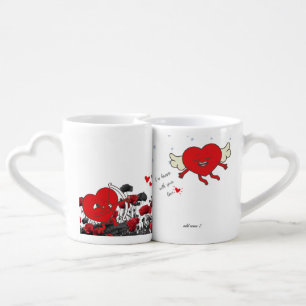 Romantic Cupid Mug Duo with Heart Handles