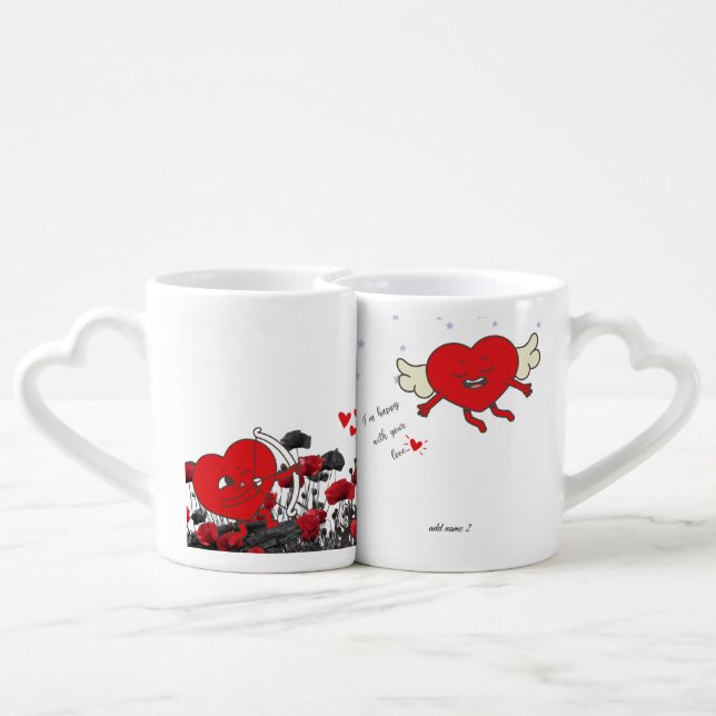 Romantic Cupid Mug Duo with Heart Handles (Back Nesting)