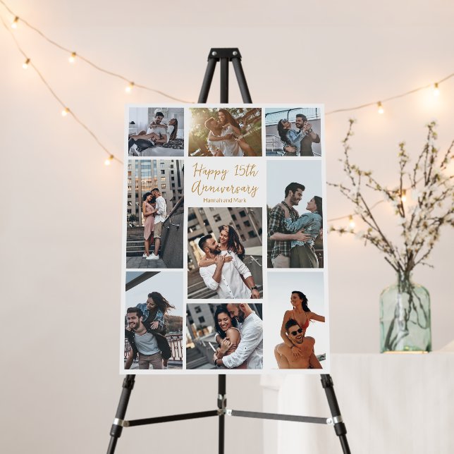 Romantic Custom Anniversary Modern Photo Collage Foam Board (In Situ (Stand))