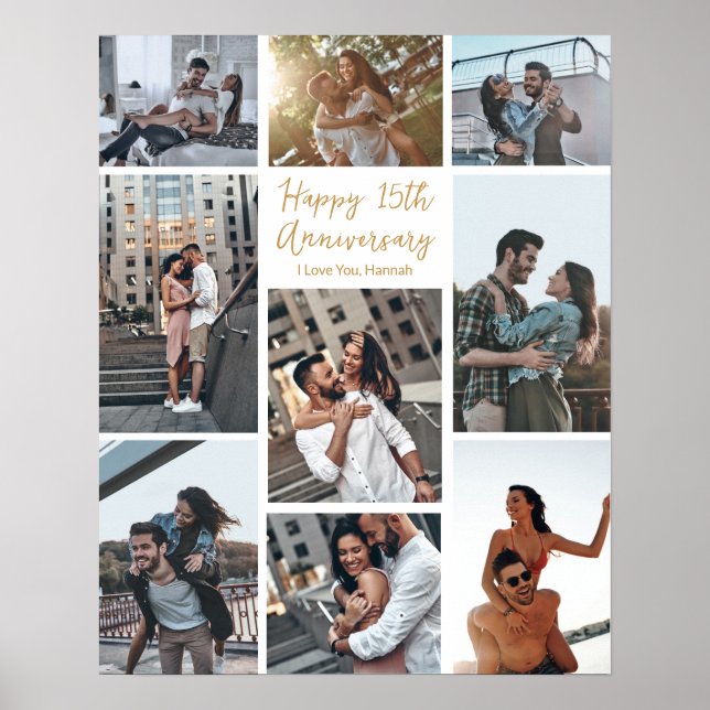 Romantic Custom Anniversary Modern Photo Collage Poster (Front)