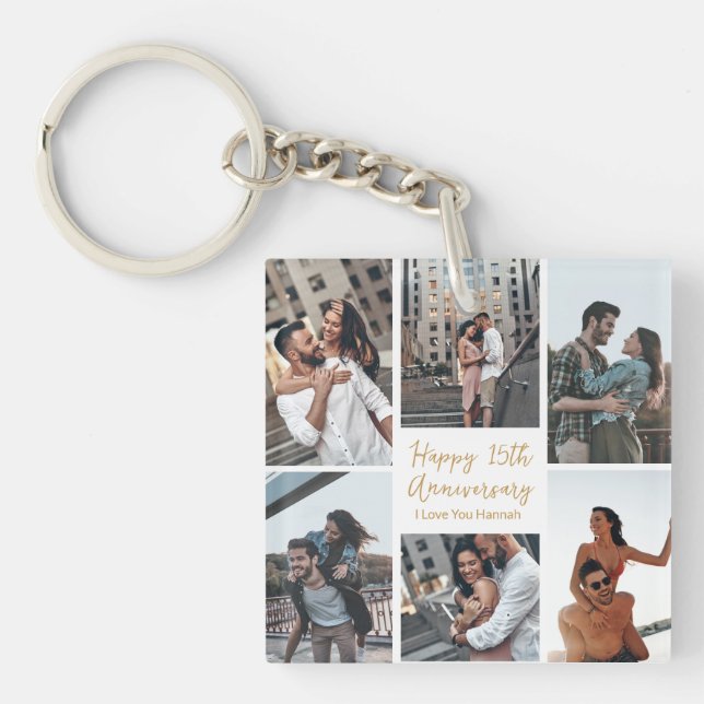Romantic Custom Anniversary Photo Collage Modern Keychain (Front)