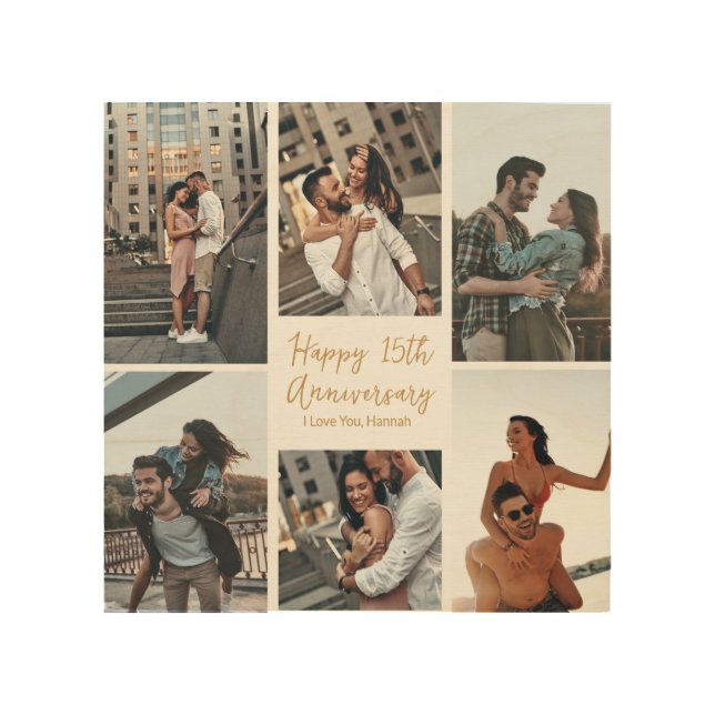 Romantic Custom Anniversary Photo Collage Modern Wood Wall Art (Front)