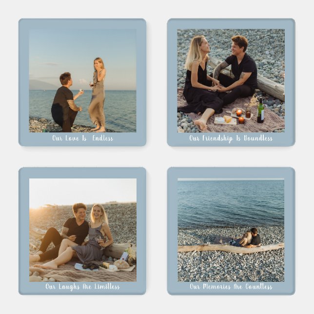 Romantic Custom Calligraphy Add Your Own Photo Coaster Set (Set)
