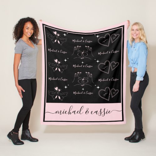 Romantic Custom Couple Name Pattern Love Bird Chic Fleece Blanket