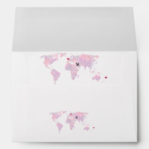 Romantic Custom Destination World Map Wedding Envelope