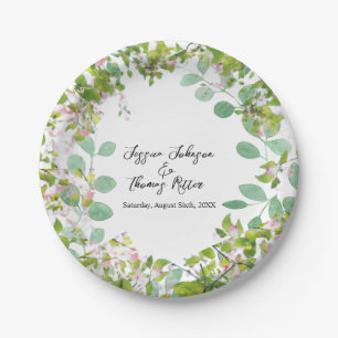 Romantic Custom Eucalyptus Summer Wedding Paper Plates