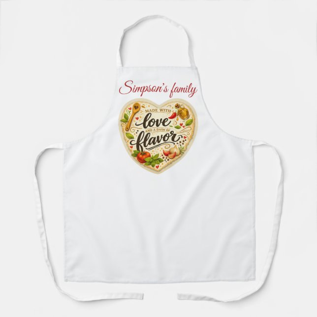 Romantic Custom Family Apron – Cooking with Love   (Front)