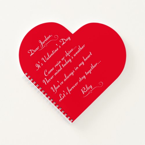 Romantic Custom Lovers Poem Valentines Day Heart  Notebook
