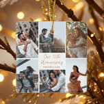 Romantic Custom Photo Collage Anniversary Gift Ceramic Ornament<br><div class="desc">Chic customizable photo collage anniversary Christmas ornament for your husband,  wife,  girlfriend,  or boyfriend at your celebration of love. Add 6 of your favorite relationship,  engagement,  or wedding photos and order as a romantic present for your partner. A beautiful personalized gift full of memories and gold script.</div>