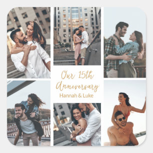 Romantic Custom Photo Collage Anniversary Party Square Sticker